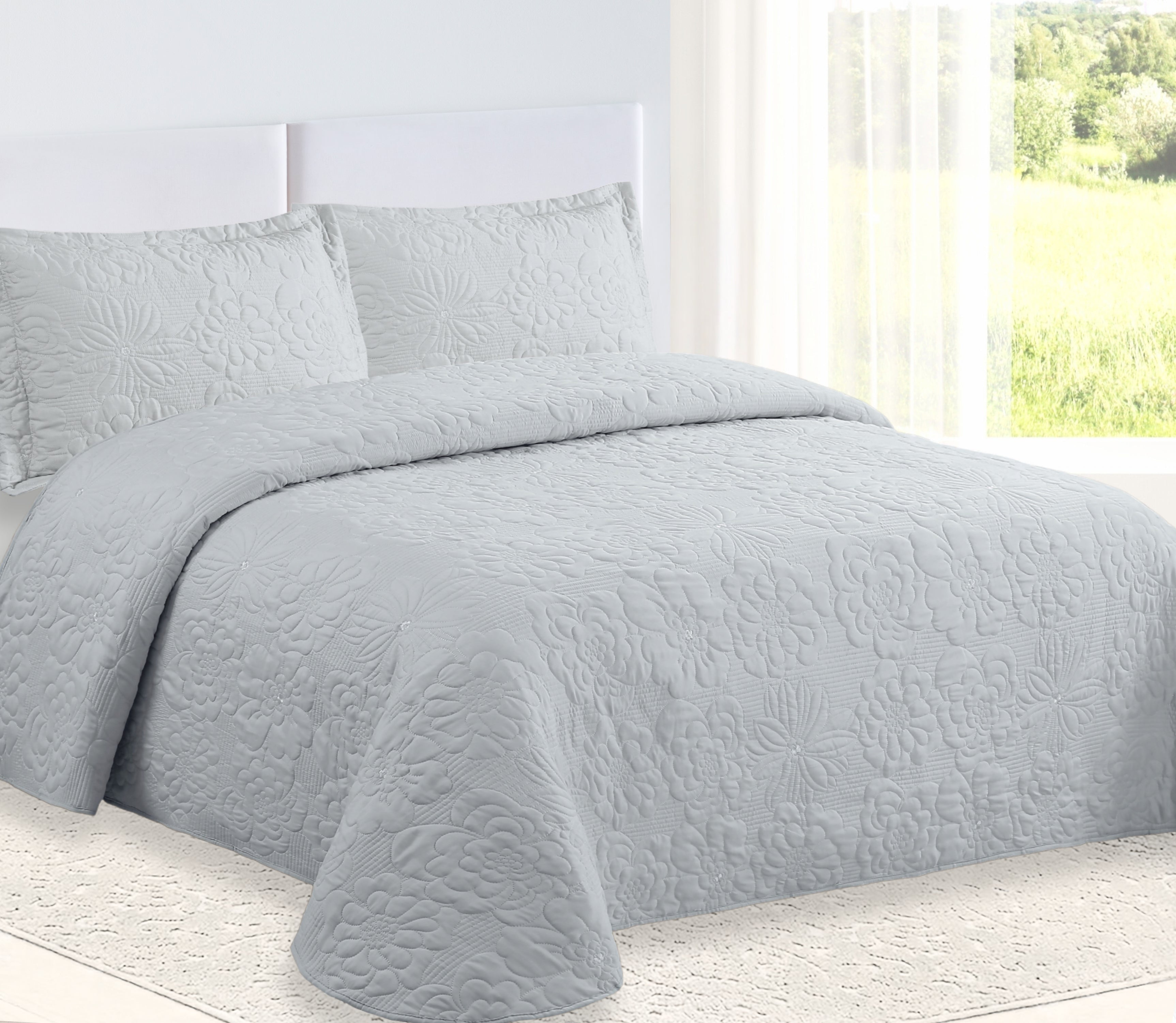 Colcha Bordada Davi Cinza