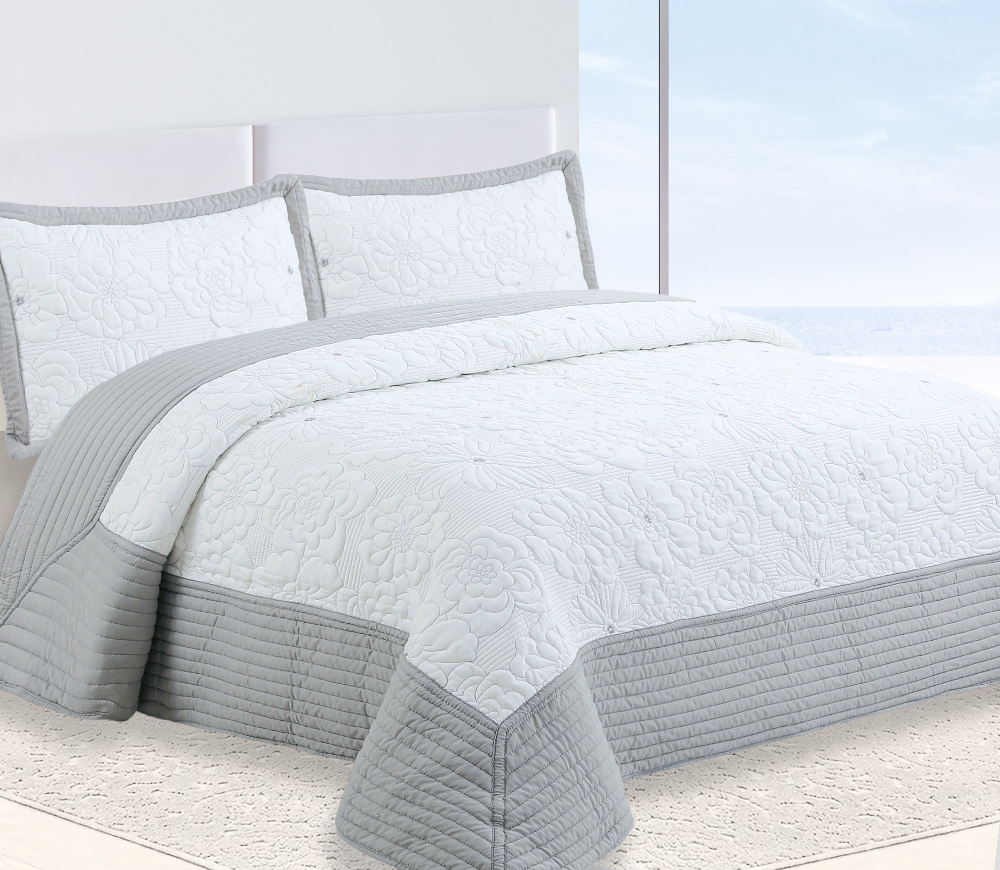 Colcha Bordada Sali Cinza